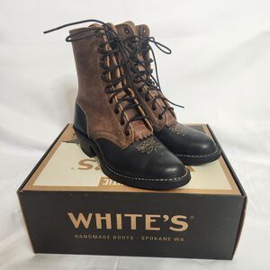 White's Lady Packer Western Boots Two-Tone Brown Black Size 7D Ranch Cowboy USA
